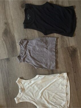 3-Pack Ribbed basic Tank Tops - Black, Taupe, Cream
